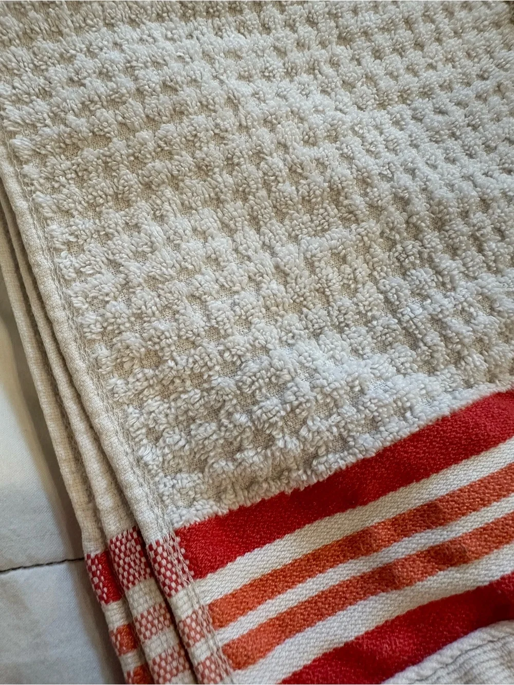JCP Home Bath Towels (2013) Set of 2 Red Orange Stripe 100% Cotton Retro 27x52